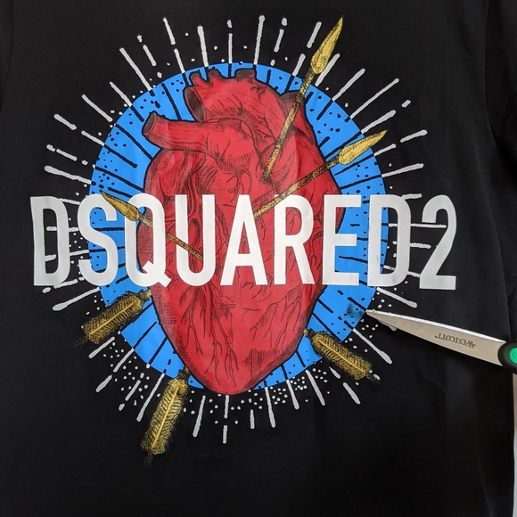 DSQUARED2 Tee Anatomical Heart Graphics Short Sleeve Rounded Collar Black M NWT - Picture 11 of 16